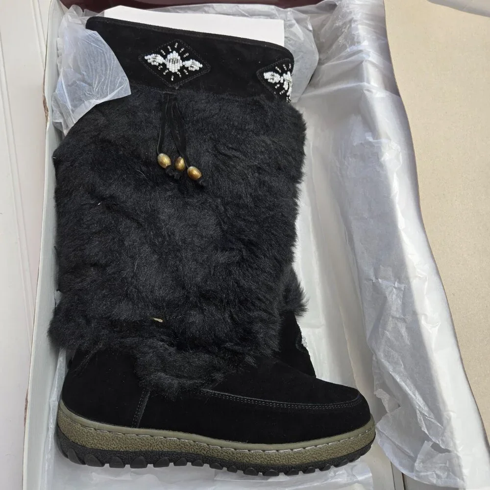 Wanderlust Women's Nika Black Fur Knee-High Boots Shoes 8 Wide W 1077498-9 New - Picture 3 of 16